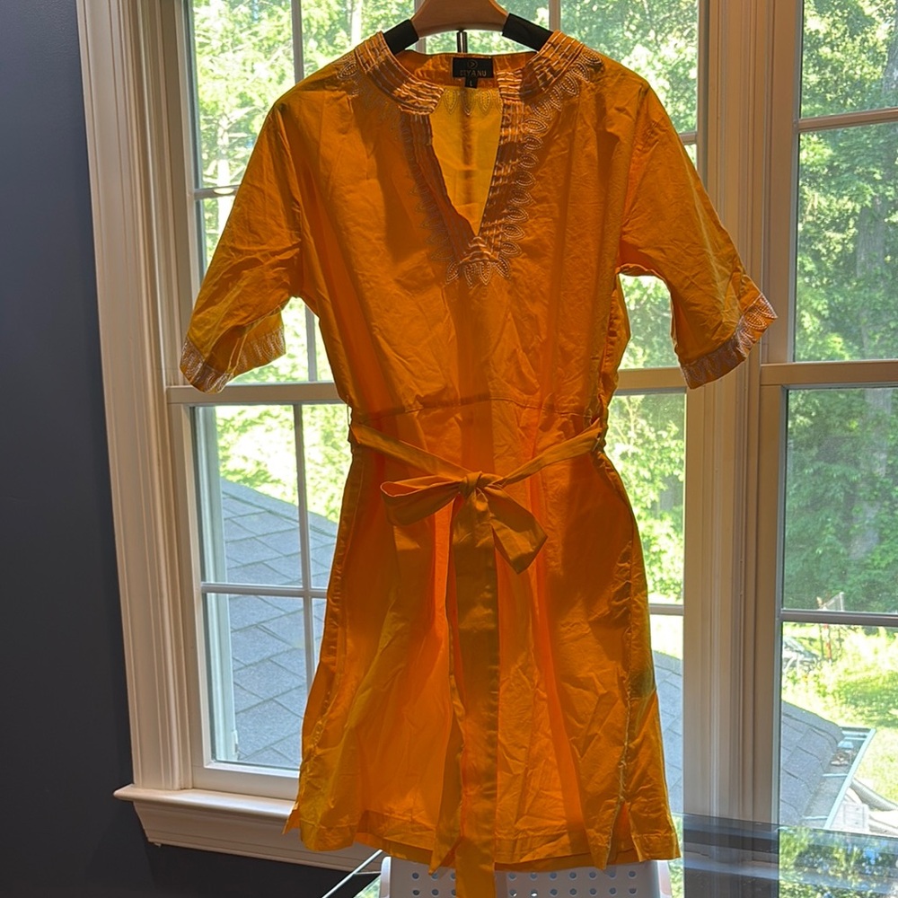 Bright Orange Mini Dress with Waist Tie
